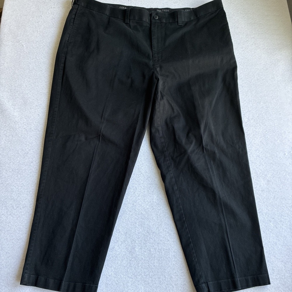 Oak Hill Premium Pant Men's 52x30 Black Flat Front Cotton‎ Chino Trousers Office